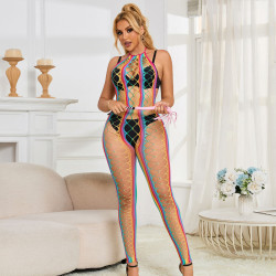 Subblime - 952358 Bodystocking Col Dos Nu En Maille Arc-En-Ciel Xs/M